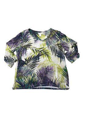 Chicos Women's Tropical Leaf Print Top Size L Rayon & Spandex